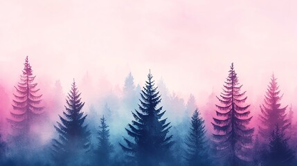 Fototapeta premium A serene forest scene with vibrant colors blending into a misty landscape, evoking tranquility and natural beauty.