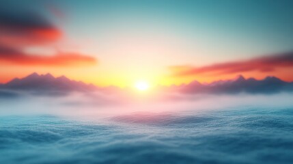 Fototapeta premium Breathtaking sunrise illuminates serene mountains and misty landscape, capturing nature's tranquility