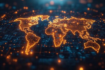 light blue digital world map adorned with glowing connections symbolizing global business set against a sleek background portraying a sense of connectivity and modern technology