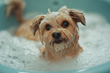 Cheerful Dog Enjoying a Bubbly Bath