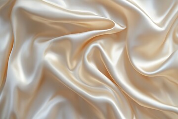 Obraz premium A close-up of the smooth, shiny texture of cream-colored silk fabric with folds and ripples.