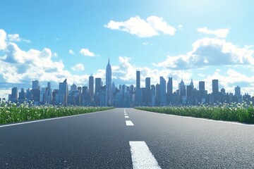 Clear Road Leading Towards Vibrant Urban Skyline