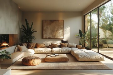 light pastelcolored home interior featuring scandiboho style including natural textures plants and soft lighting creating an inviting and peaceful atmosphere
