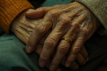 Fototapeta premium Elderly Hands Resting Together in Close-Up View