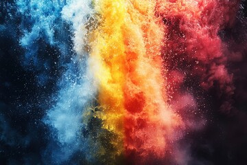 Fototapeta premium Abstract Three-Color Ink Explosion Against Black Background