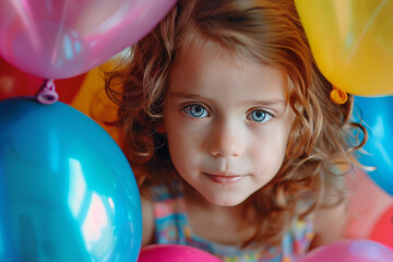 Young woman man child people pet enjoying the festival of hot air balloons, capturing selfie colorful balloons in the sky