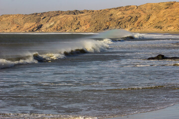 Waves breaking in Sturmvogelbucht in the Luderitz Peninsula in the Tsau ǁKhaeb National Park of...