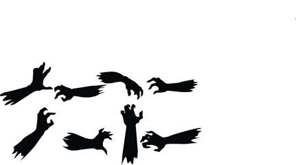 Black zombie hands halloween set, Halloween zombie hands Vector, Spooky black zombie hands, 