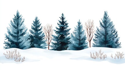 A serene winter landscape featuring snow-covered trees and gentle hills, perfect for conveying peace and tranquility.