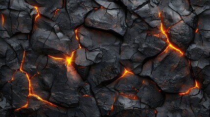 Cracked Lava Rock with Fiery Glow, Volcanic Surface Texture, Molten Magma Background, Earth Core Concept, Dramatic Nature Scene, Extreme Heat Effect