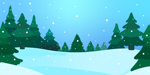 Obraz premium Winter Snowy Landscape with Pine Trees and Falling Snow Vector Illustration for Holiday and Seasonal Designs