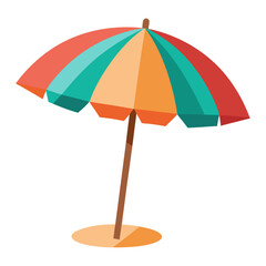 Obraz premium Beach umbrella flat style isolated. Summer sunshade striped parasol in sand. Vector illustration