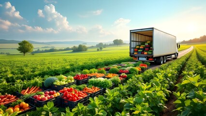 Produce Truck in Farmland: Harvest, Transportation, Agriculture