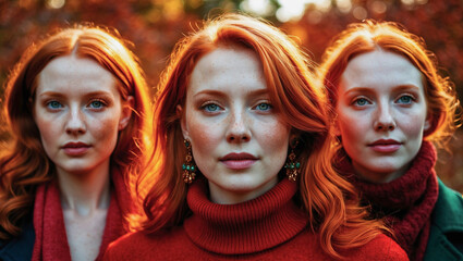 Fototapeta premium Portrait of three women in a row.