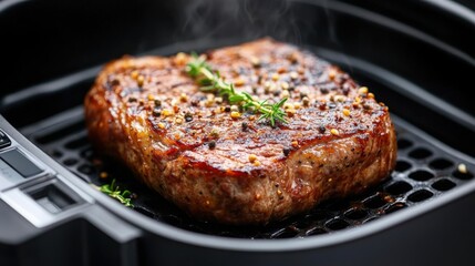 Sizzling Steak in Basket with Dramatic Lighting