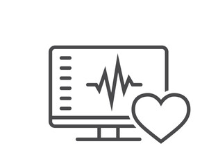 Heart healthcare line icon. Digital healthcare, cardiogram and heartbeat on computer monitor. Isolated vector image in simple style