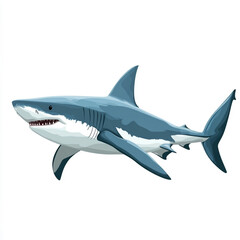 Naklejka premium A cartoon shark with its mouth open and teeth showing. 