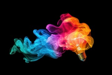 Colorful Lightbulb with Vibrant Smoke Effects
