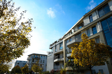 modern residential buildings in Munich, blue sky