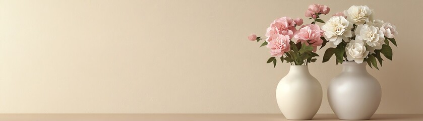 Elegant floral arrangement in vases, perfect for home decor and fresh aesthetics. Soft colors enhance any interior space.