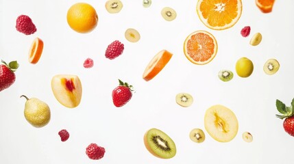 Fresh Fruit Flying in the Air, Abstract Food Pattern, Healthy Eating Concept