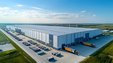 Obraz premium Aerial View of Large Warehouse with Semi-Trucks - Photo