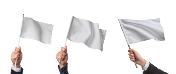Hands raising a white flag, transparent background image