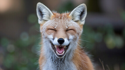 Fototapeta premium Closeup Portrait of a Red Fox Smiling Widely