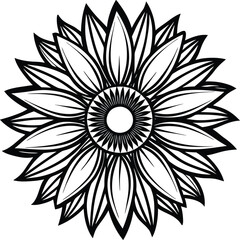  Intricate Sunflower Mandala Design – Bold Black and White Floral Illustration