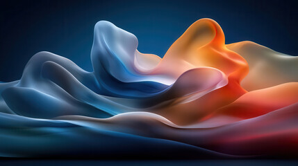 vibrant abstract composition featuring flowing waves of blue, orange, and gray colors, creating sense of movement and depth