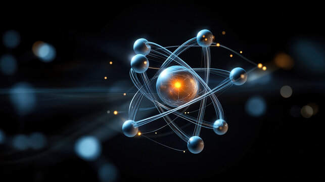 3D rendering of atomic structure with glowing particles and energy. image showcases intricate connections of atoms and electrons, creating sense of scientific wonder