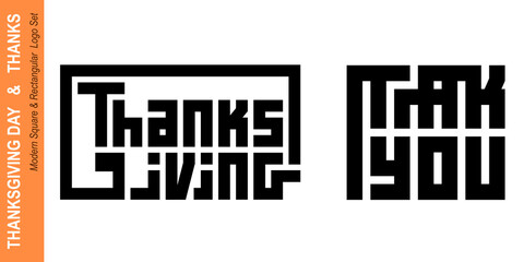 Modern Orange Thanksgiving front and back greeting cards, features an elegant calligraphy text with autumn fall maple leaves and pumpkins of the autumn holidays season. seamless illustration. Not AI.