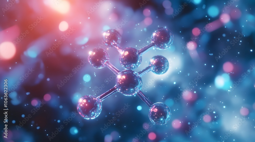 Wall mural a 3d render of a shiny molecular structure with a blurry background