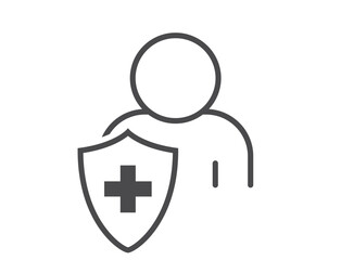 Healthcare and health protection icon. Patient and medical shield. Isolated vector image in simple style