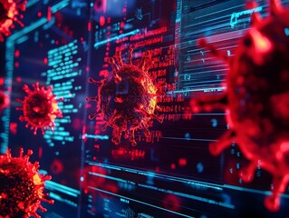 Digital Virus Infecting a Computer Screen with Red Error Messages and Glitching Visuals Spreading Like a Digital Epidemic