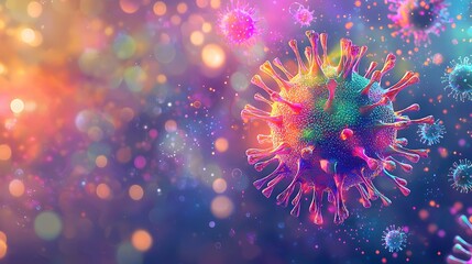 Fototapeta premium Multicolored Viral Concept with Glowing Energy Particles Representing Unpredictable Mutations