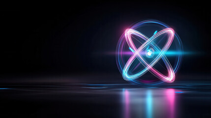 Visualize complex atomic structure with vibrant colors and glowing effects, showcasing beauty of atomic interactions and energy