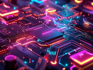 Fototapeta premium Glowing Vibrant Circuit Board Symbolizing the Heart of Modern Technology
