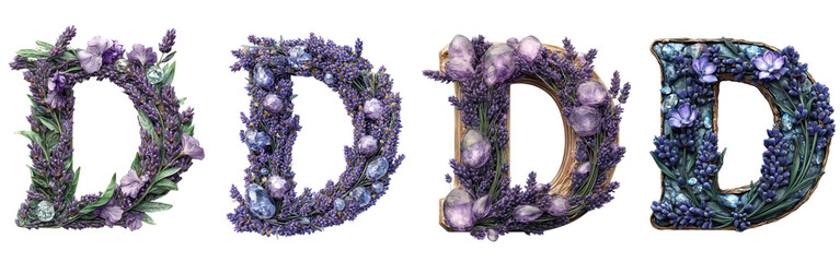 Fototapeta premium collection of Alphabet letter D with Lavender flowers and leaves isolated on white background