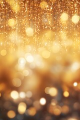 Obraz premium Vibrant bokeh effect of golden lights creating a soft, blurred background with silver, light and gold tones, festive and bright, vertical