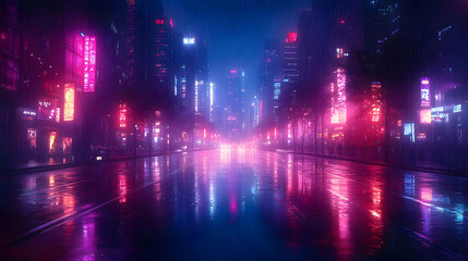 Obraz premium Rainy Neon City Street Illustration