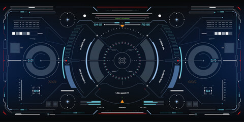 HUD digital futuristic element of drone, radar, cockpit, space ship cyberpunk design concept. UI, GUI technology virtual reality view display vector design.