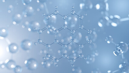 coronene molecular structure 3d, aromatic hydrocarbon, structural chemical formula view from a microscope