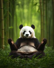 Obraz premium Serene Panda Meditating in a Tranquil Bamboo Forest