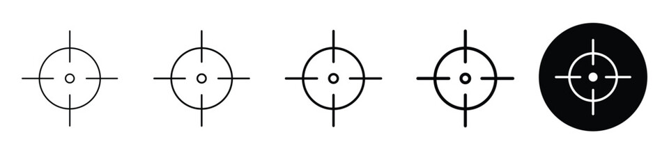 Set of 5 AIM icon, 1 Silhouette, 1 unexpanded vector, Target n destination aiming n precision with crosshair gun sight bullseyes black target military rifle scope n shooting mark icons accuracy focus