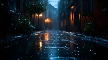 Obraz premium Rainy Night City Alleyway - Photo