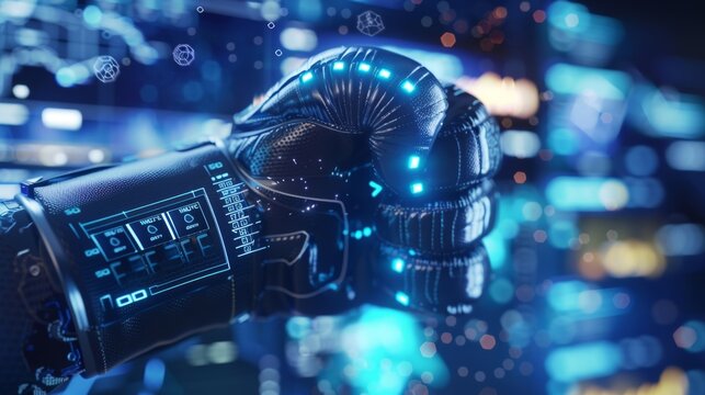 A smart boxing glove that records punch speed power and accuracy wirelessly transmitting the data to a 5G network for realtime analysis and improved training techniques.