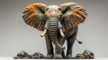 Fototapeta premium majestic elephant standing gracefully against a pure white background showcasing its grandeur and strength through detailed texture and lifelike representation