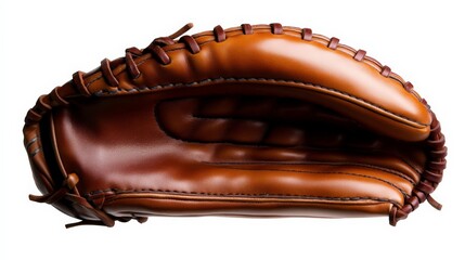 Vintage Baseball Glove: Close-up of a well-worn, classic brown leather baseball mitt, showcasing its intricate stitching and aged patina. A nostalgic image perfect for sports, history.