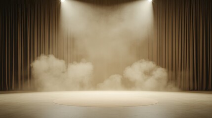cinematic smoke stage background with diffused fog and a focused spotlight, ideal for showcasing a product with intensity, 3D illustration